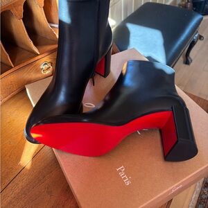 Christian Louboutin Black Leather Ankle Boots with Red Sole